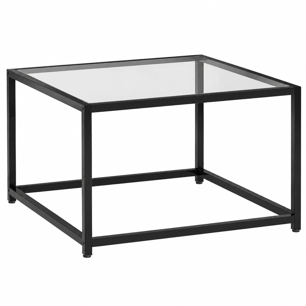 Table basse, en acier et verre trempé, 68 x 68 x 39 cm, coloris noir, pour le salon