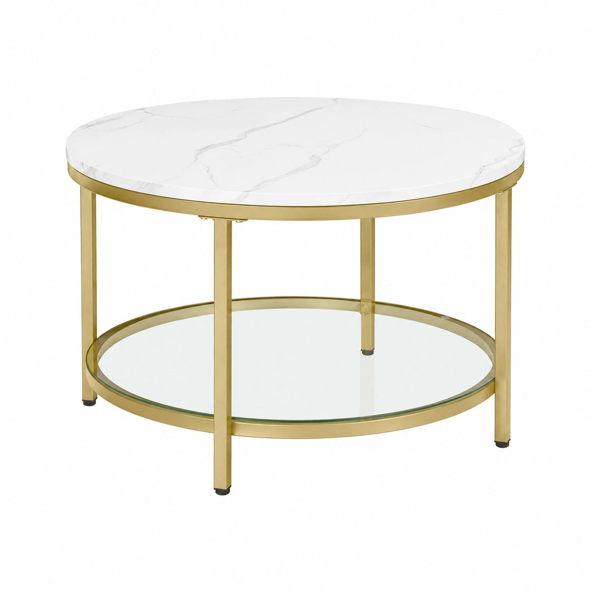 Table basse, en verre trempé, coloris blanc et doré, pour le salon