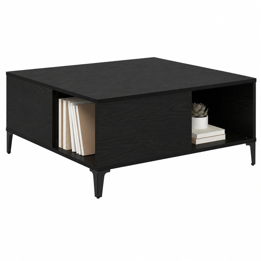 Table basse, en chêne, avec rangement, coloris noir, 80 x 80 x 36,5 cm, pour le salon
