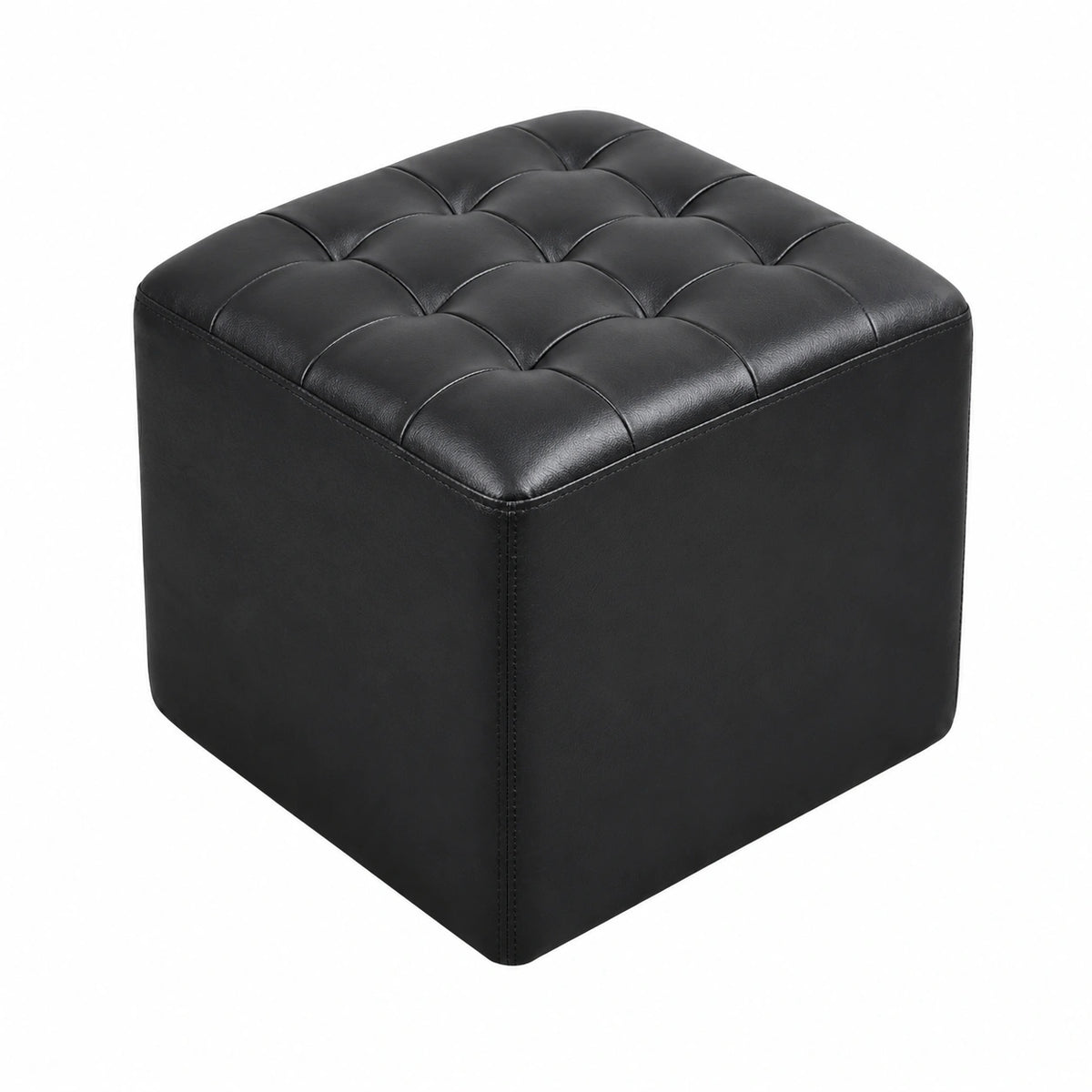 Table basse, en bois massif et cuir, rembourré, coloris noir, 40 x 40 x 35 cm, pour le salon