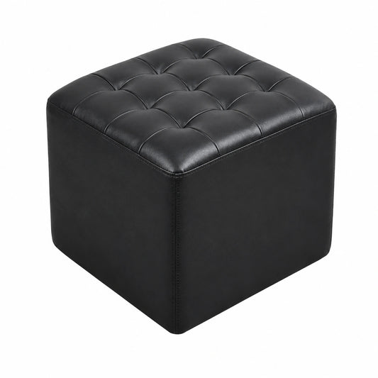 Table basse, en bois massif et cuir, rembourré, coloris noir, 40 x 40 x 35 cm, pour le salon
