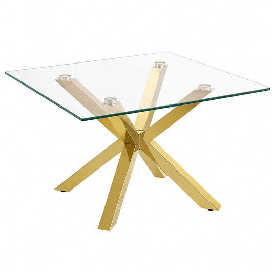 Table basse, en verre, coloris doré, 70 x 70 cm, pour le salon
