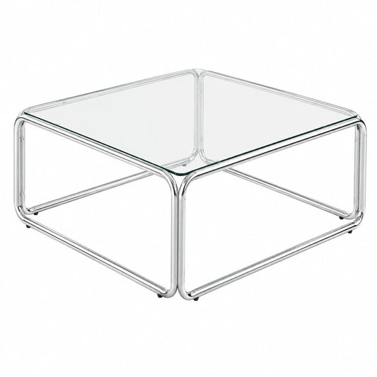 Table basse, en métal et verre, coloris transparent, pour le salon