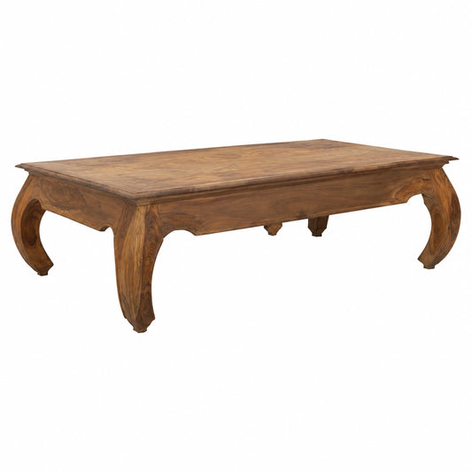 Table basse, en bois massif, coloris brun et naturel, pour le salon