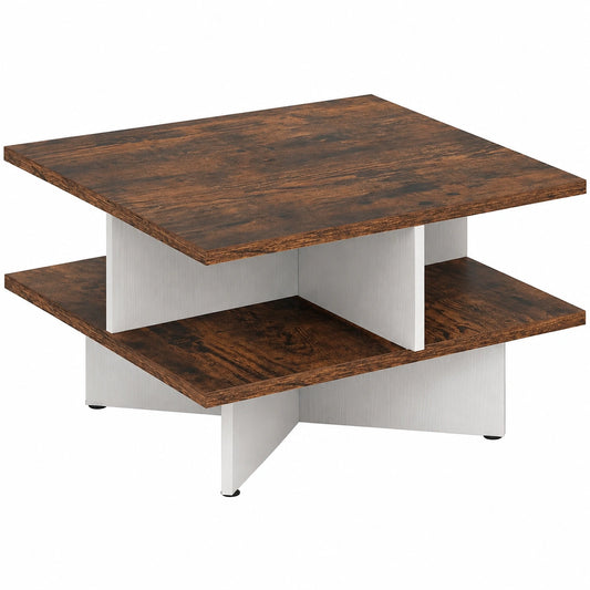 Table basse, avec rangement, avec étagères, coloris marron, 60 x 60 x 33 cm, pour le salon