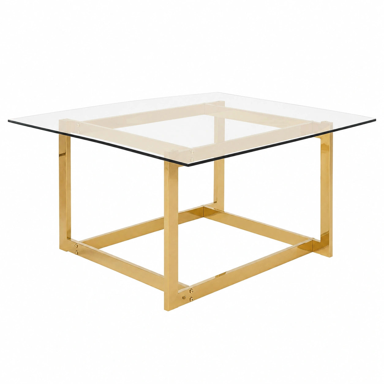 Table basse, en métal et verre, coloris doré, pour le salon