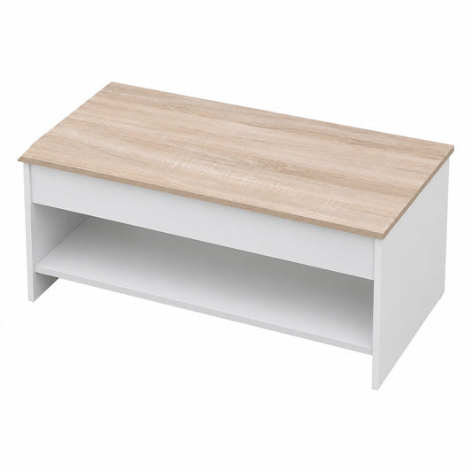 Table basse, avec rangement, avec étagères, coloris blanc, pour le salon
