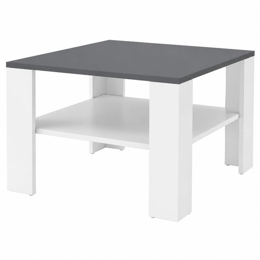 Table basse, avec rangement, 60 x 60 x 40 cm, coloris blanc et gris, pour le salon