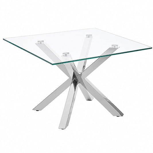 Table basse, en verre, 70 x 70 cm, coloris argenté, pour le salon