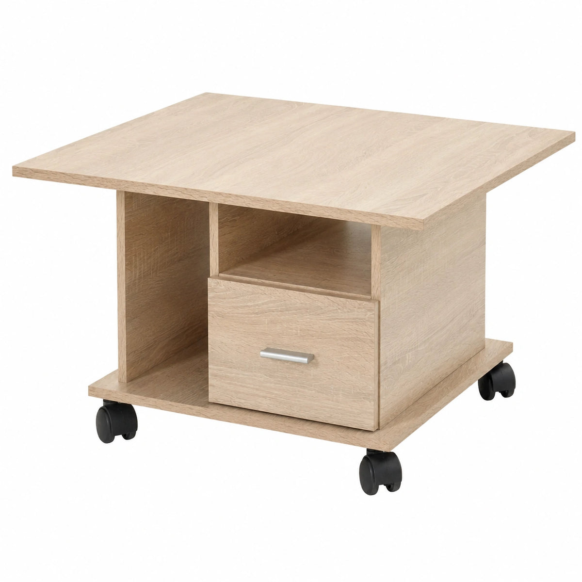 Table basse, avec tiroirs, sur roulettes, en chêne, 70 x 45 x 70 cm, pour le salon