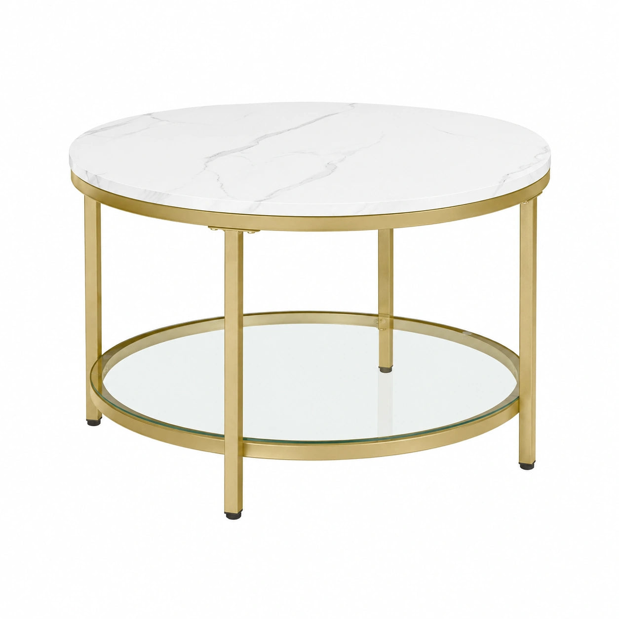 Table basse, en verre trempé, coloris blanc et doré, pour le salon